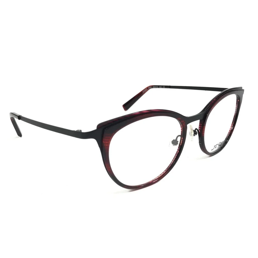 J. F. Rey Eyeglasses Frames JF2822 3545 Black Red Striped Horn Cat Eye 52-19-143